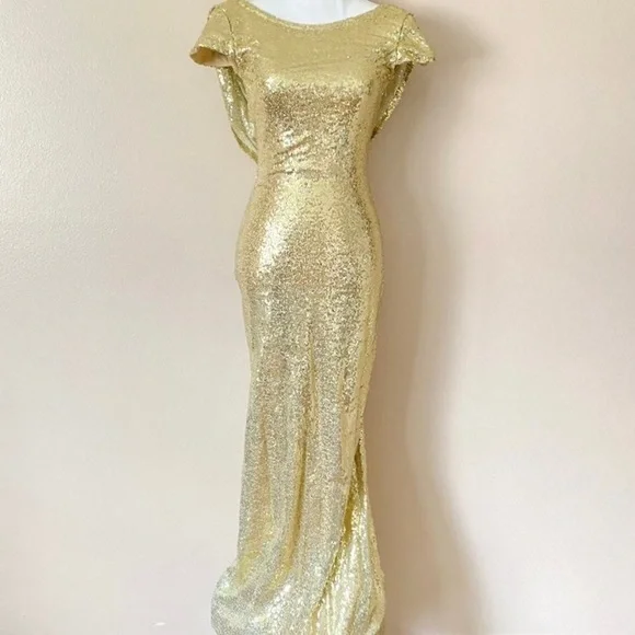 gold cowl back dress Gold Cowl Neck Low Back Slip Dress